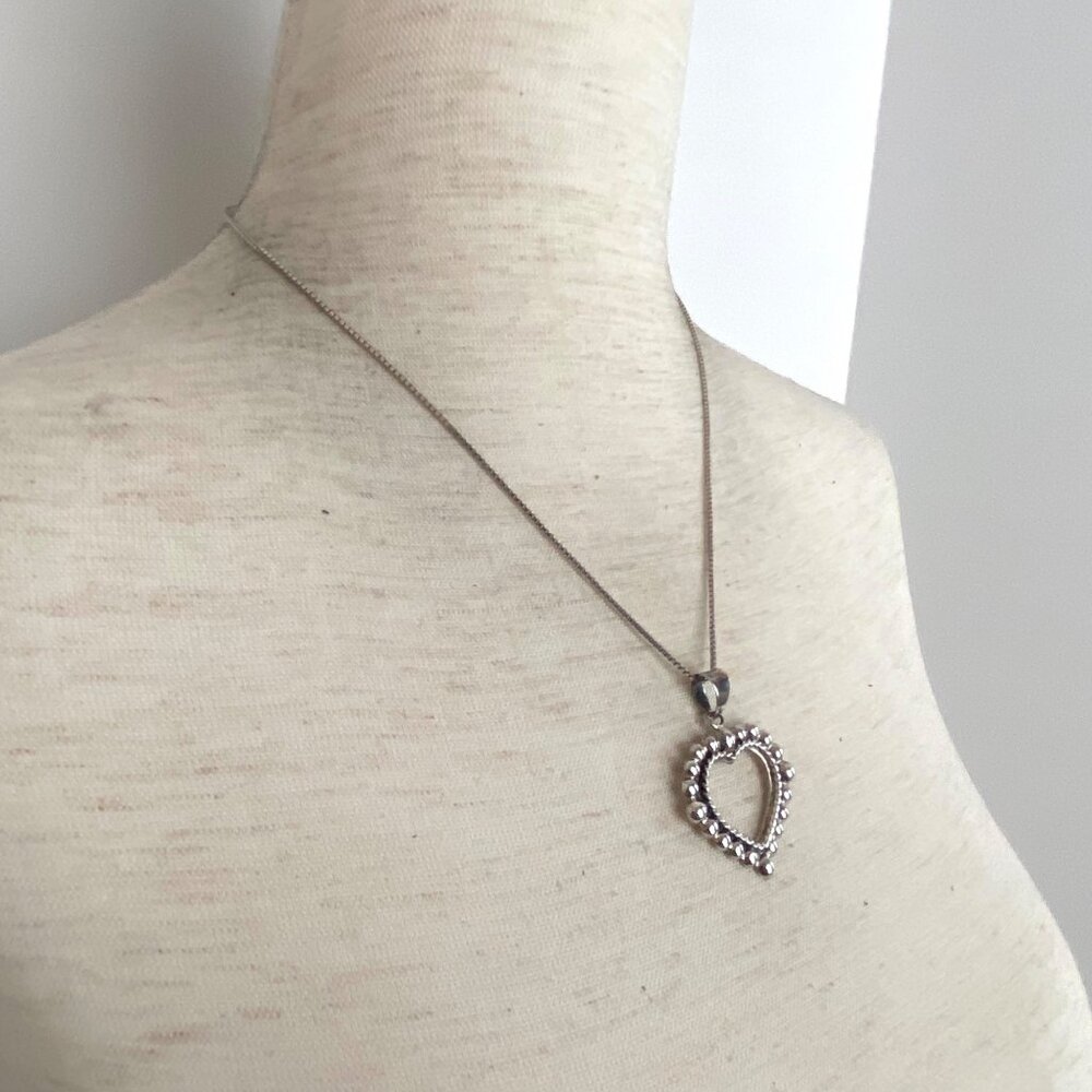 Sterling Silver 925 Beaded Open Heart Pendant Necklace 18" Box Chain - Picture 11 of 16